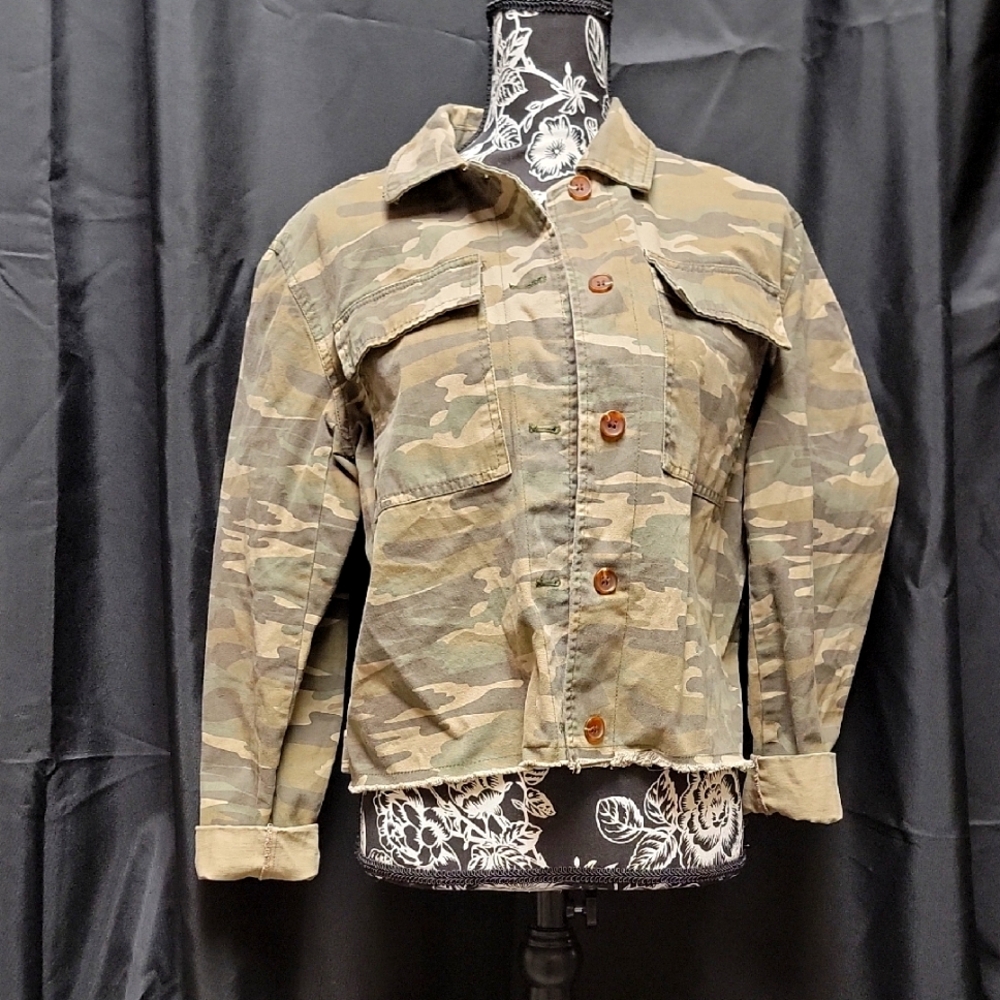 Camouflage Button-Up Jacket With Embroidery Design On Back